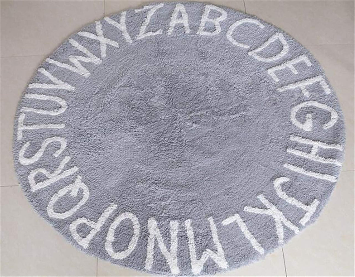 ABC Nursery Rugs round Kids Rug Circle Alphabet Rug Kids Play Mat for Infants Boys Girls Soft Cotton Carpet Educational Area Rug 47Inch (Gray)