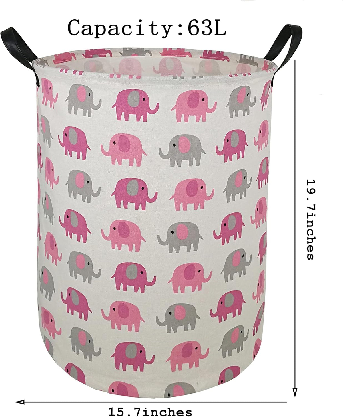19.7 Laundry Hamper Toys Box Storage Bins Canvas Waterproof Collapsible Clothes Organizer Basket with Handle Freestanding Large Cute Light Weight for Home Kids Baby Room(Elephant)