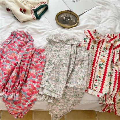 Kids Clothes Girls Loungewear Easter Rabbit Print Cute Pajama Suit for Babies Spring New Cotton Casual Children'S Clothing