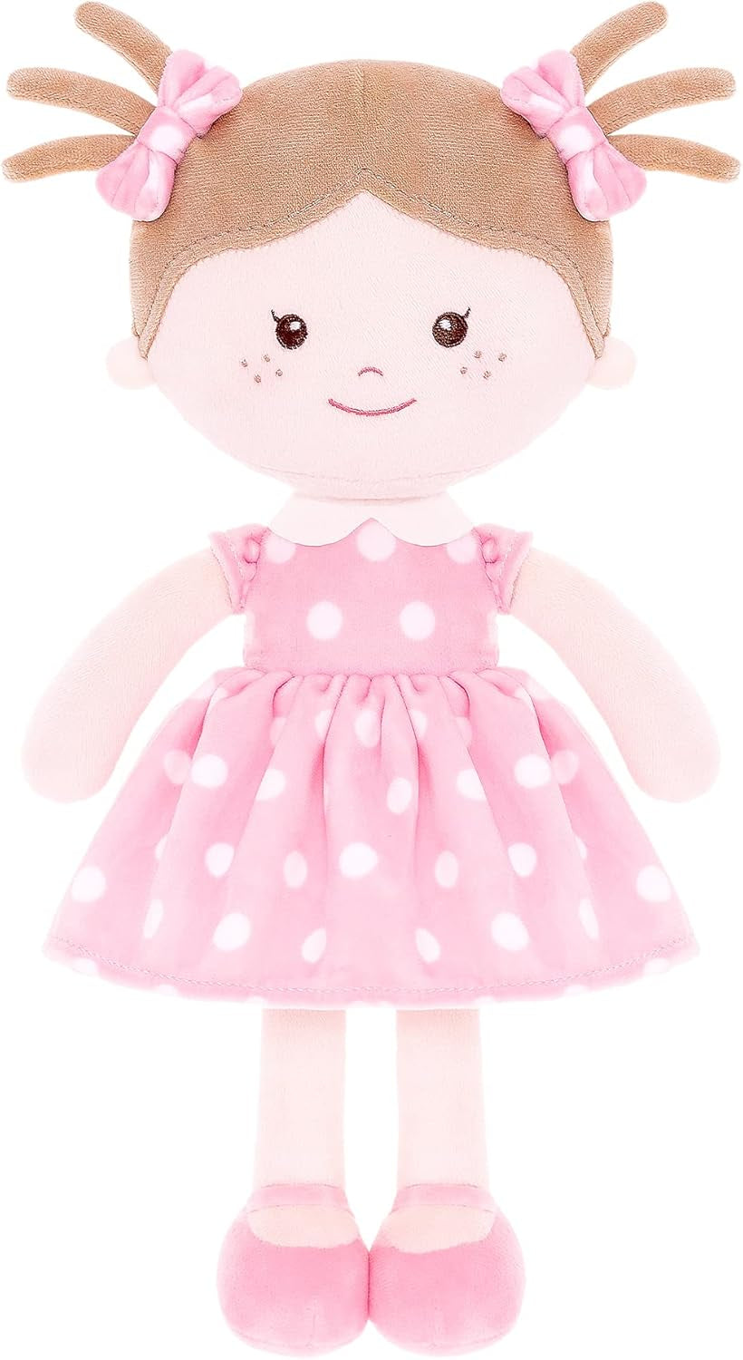 Plush Rag Doll Sleeping Cuddle Buddy Doll Soft Baby Doll for Girls First Baby Doll Wear Pink Skirt Dress 14"（Milly Series）