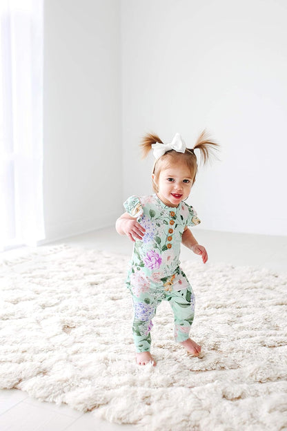 Baby Girl Pajamas – Ruffled Cap Sleeve Romper Pjs – Soft Viscose from Bamboo One-Piece for Babies & Toddlers