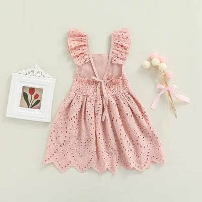 1-5Y Summer Kids Birthday Dresses for Girls Princess Ruffles Hollow Outfits Sleeveless Children Clothes Girls Dress Casual Wear