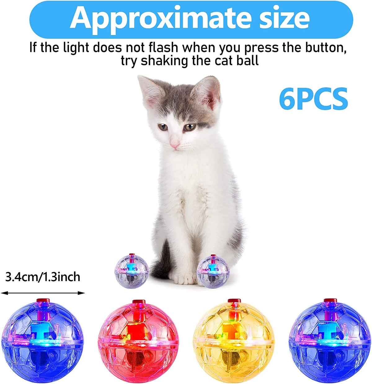 3 Pcs Light up Cat Balls, Led Motion Activated Cat Ball Cat Interactive Toys Exercise Ball for Kitten Dog Pet Animals Activity