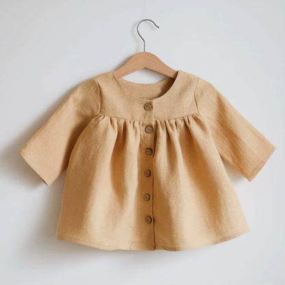 One Set Spring Baby Girls Dresses Long Sleeve Outfits Kids Wears Cotton Linen Autumn Tops+Shorts Pants Suit Children Clothes